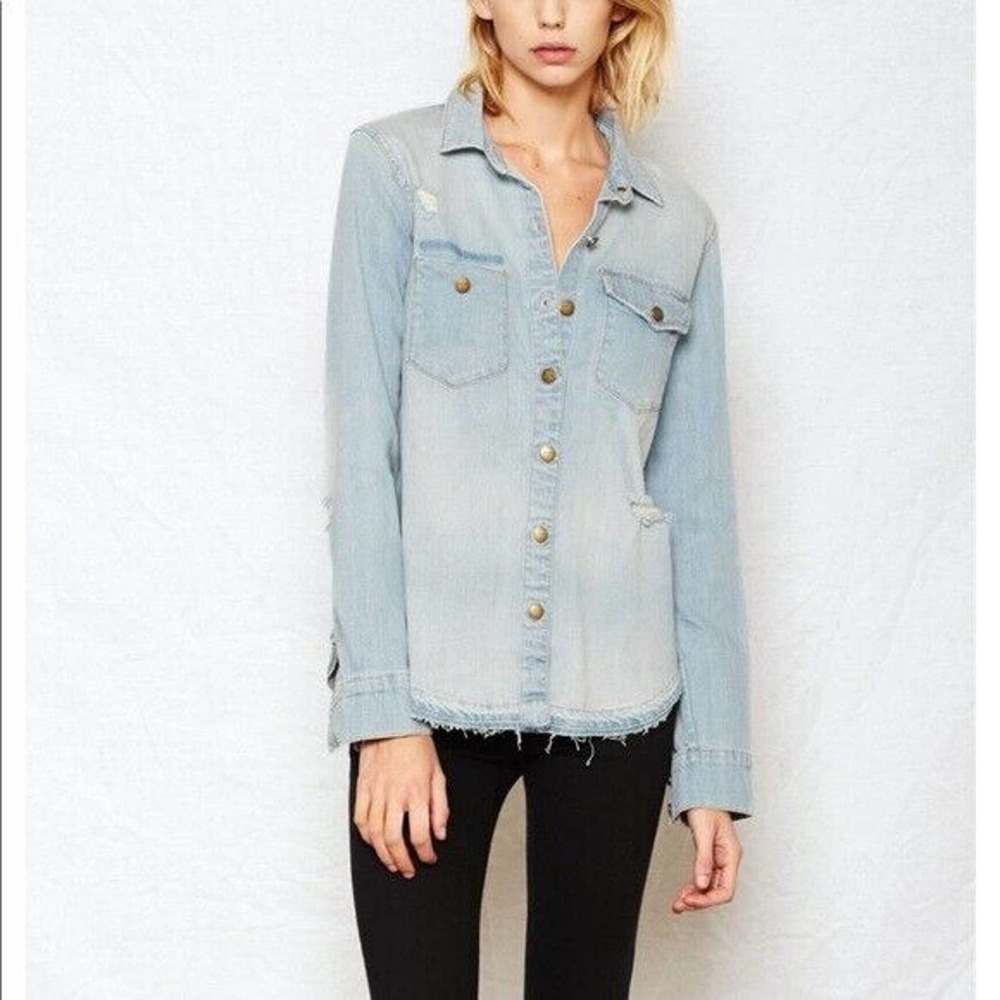 Current Elliott Released Hem Desert Western Button Up Distressed Shirt D…